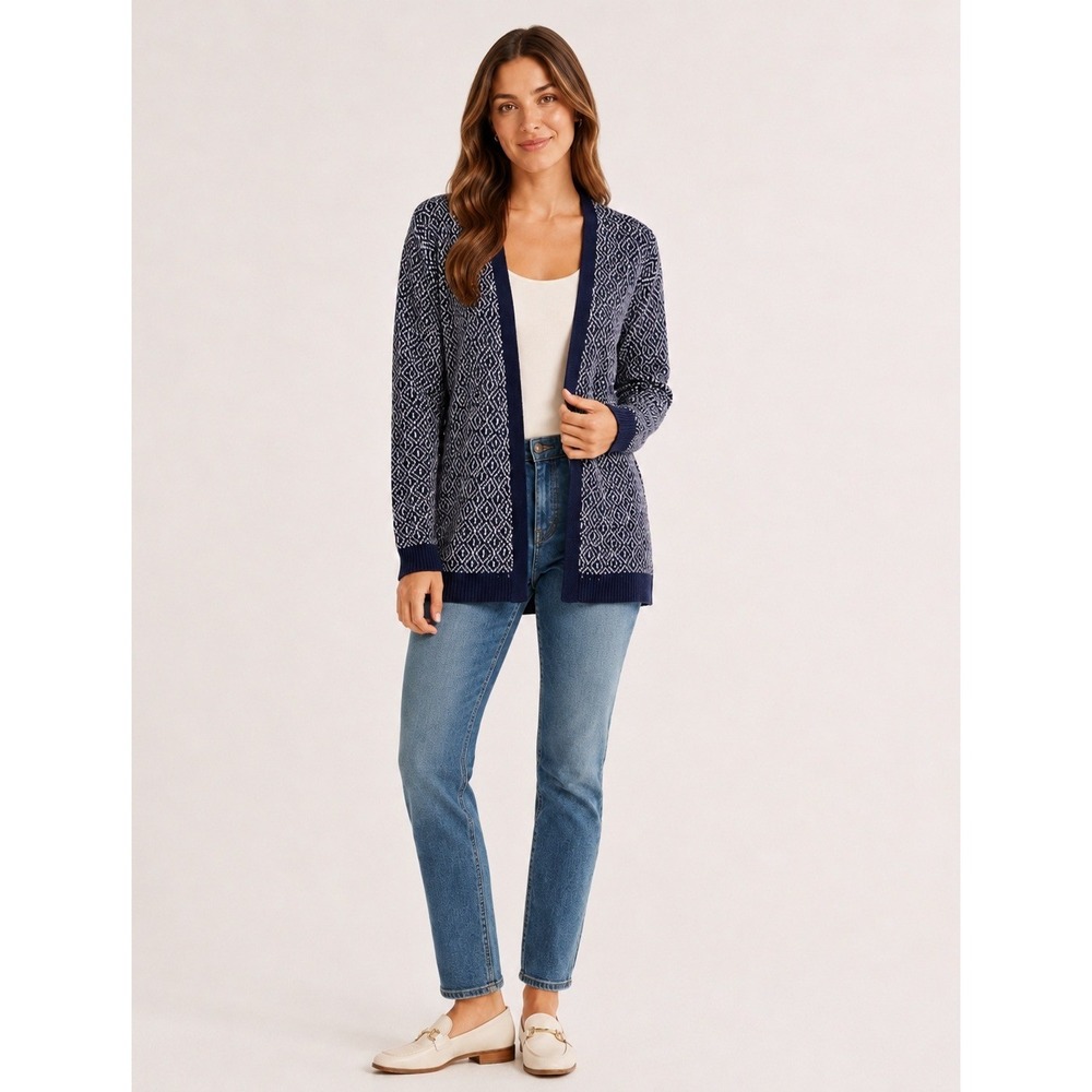 Lands' End Open Front Cardigan Sweater Womens Small Cotton Blend Birdseye Knit